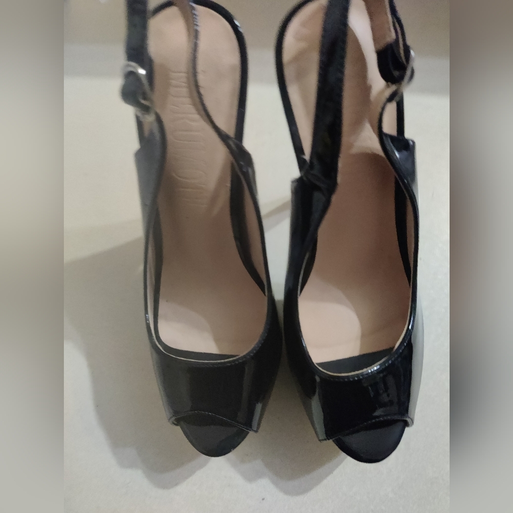 Black Patent Slingback Peep Toe Heels 6.5 - Picture 5 of 7
